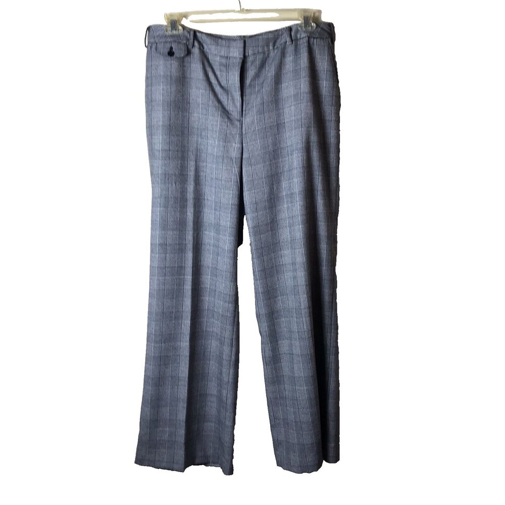 Talbots Woman's Black & White Plaid Wide Leg Wool Blend Pants Size 16